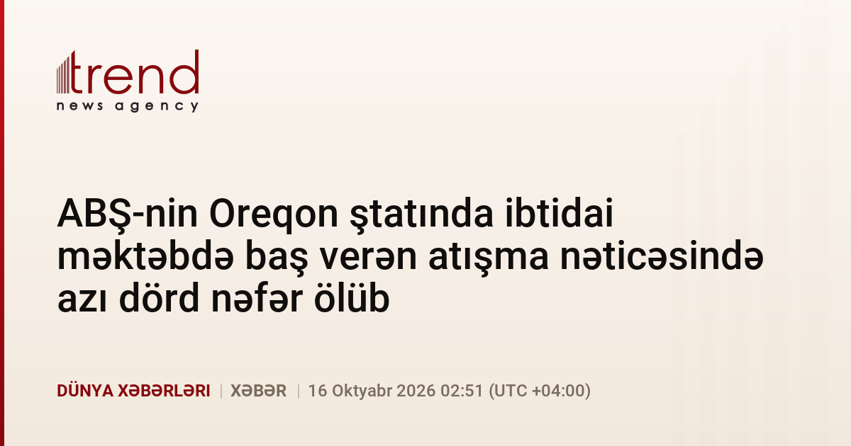 ABŞ-nin Oreqon ştatında ibtidai məktəbdə baş verən atışma nəticəsində azı dörd nəfər ölüb xəbəri üçün şəkil