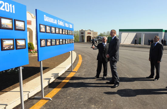 Azərbaycan Prezidenti Ağcabədi-Qaradolaq-Kəbirli avtomobil yolunun 24,5 kilometrlik hissəsinin yenidənqurmadan sonra açılışında iştirak edib (FOTO)