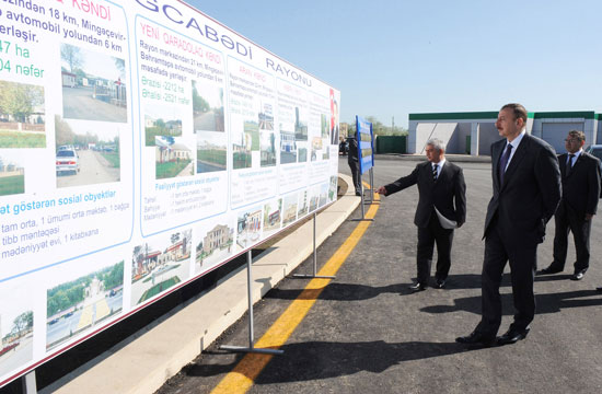 Azərbaycan Prezidenti Ağcabədi-Qaradolaq-Kəbirli avtomobil yolunun 24,5 kilometrlik hissəsinin yenidənqurmadan sonra açılışında iştirak edib (FOTO)