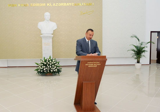 Azərbaycan Prezidenti Şabranda inşa olunmuş Heydər Əliyev Mərkəzinin açılışında iştirak edib (FOTO)