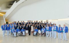 Azərbaycan Prezidenti və xanımı Olimpiya Oyunlarında iştirak edəcək nümayəndə heyətinin yola salınması mərasimində iştirak ediblər (FOTO)