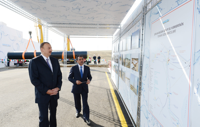 Prezident İlham Əliyev Hacıqabulda Şirvan-Muğan qrup su kəmərinin təməlqoyma mərasimində iştirak edib (FOTO)