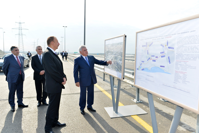 İlham Əliyev Zığ dairəsi - Heydər Əliyev Beynəlxalq Aeroportu avtomagistralının 13-cü km-liyindən Qala qəsəbəsinə gedən yolun açılışında iştirak edib (FOTO)