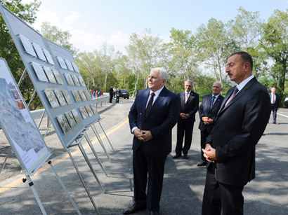 Prezident Şəkidə Aşağı Küngüt-Aydınbulaq avtomobil yolunun yenidənqurmadan sonra açılışında iştirak edib (FOTO)