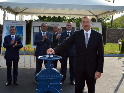Prezident İlham Əliyev Qax şəhərinin su təchizatı və kanalizasiya sistemləri kompleksinin istifadəyə verilməsi mərasimində iştirak edib (FOTO)