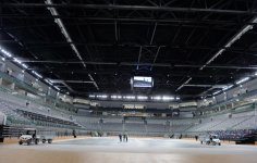 Prezident İlham Əliyev və xanımı Bakıda Milli Gimnastika Arenasında tikinti işlərinin gedişi ilə tanış olublar (FOTO)