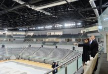 Prezident İlham Əliyev və xanımı Bakıda Milli Gimnastika Arenasında tikinti işlərinin gedişi ilə tanış olublar (FOTO)
