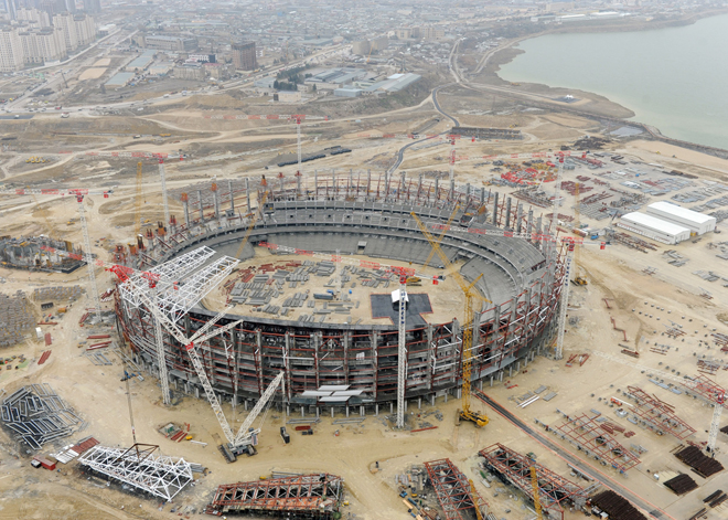 Prezident İlham Əliyev Bakı Olimpiya Stadionunda tikinti işlərinin gedişi ilə tanış olub (FOTO)
