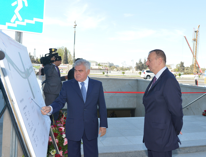Prezident İlham Əliyev Heydər Əliyev prospektində avtomobillər və piyadalar üçün yeni tikilmiş yeraltı keçidin açılışında iştirak edib  (FOTO)