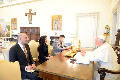 Azərbaycanın birinci xanımı Mehriban Əliyeva Roma Papası Fransisk ilə görüşüb (FOTO)