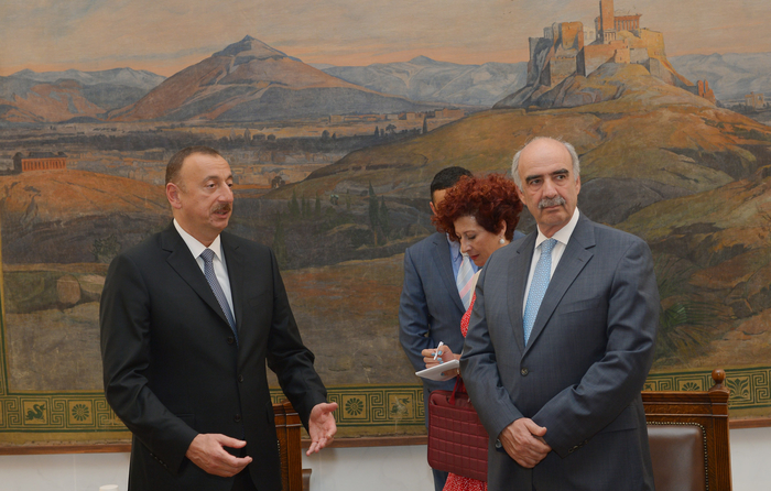 Prezident İlham Əliyev Yunanıstan parlamentinin sədri Vanqelis Meimarakis ilə görüşüb (FOTO)