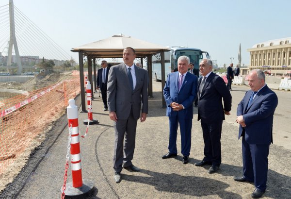 Prezident İlham Əliyev Bakı Olimpiya Stadionu ətrafında inşası davam etdirilən yol-nəqliyyat infrastrukturunun tikintisi ilə tanış olub (FOTO)