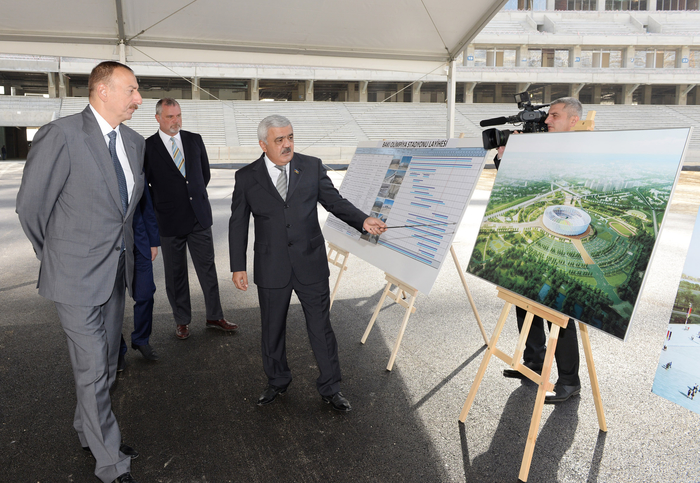 Prezident İlham Əliyev Bakı Olimpiya Stadionunda tikinti işlərinin gedişi ilə tanış olub (FOTO)