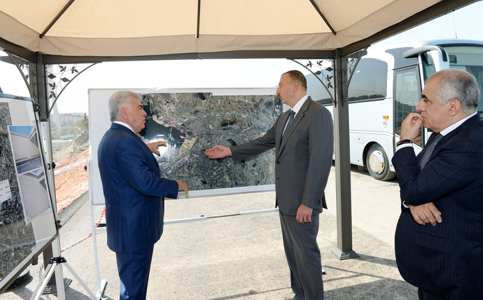 Prezident İlham Əliyev Bakı Olimpiya Stadionu ətrafında inşası davam etdirilən yol-nəqliyyat infrastrukturunun tikintisi ilə tanış olub (FOTO)
