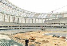 Prezident İlham Əliyev və xanımı Bakı Olimpiya Stadionunda tikinti işlərinin gedişi ilə tanış olublar (FOTO)