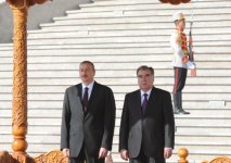 Azərbaycan Prezidenti İlham Əliyevin Düşənbədə rəsmi qarşılanma mərasimi olub (FOTO)