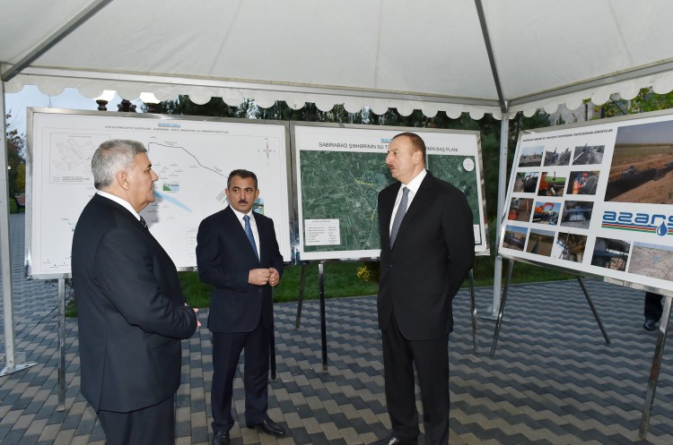 Prezident İlham Əliyev Sabirabad şəhərinə içməli suyun verilməsi mərasimində iştirak edib  (FOTO)