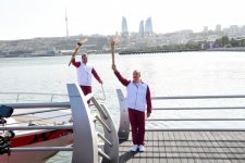 Prezident İlham Əliyev Dənizkənarı Milli Parkdakı “Sadko” limanında Avropa Oyunlarının məşəlini qəbul etdi (FOTO)