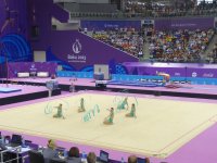 I Avropa Oyunları çərçivəsində azərbaycanlı gimnastlar lentlə hərəkət üzrə qrup yarışlarında çıxış edib (FOTO)