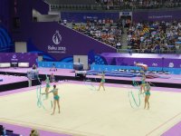 I Avropa Oyunları çərçivəsində azərbaycanlı gimnastlar lentlə hərəkət üzrə qrup yarışlarında çıxış edib (FOTO)