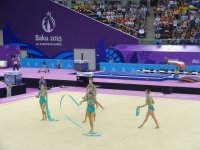 I Avropa Oyunları çərçivəsində azərbaycanlı gimnastlar lentlə hərəkət üzrə qrup yarışlarında çıxış edib (FOTO)