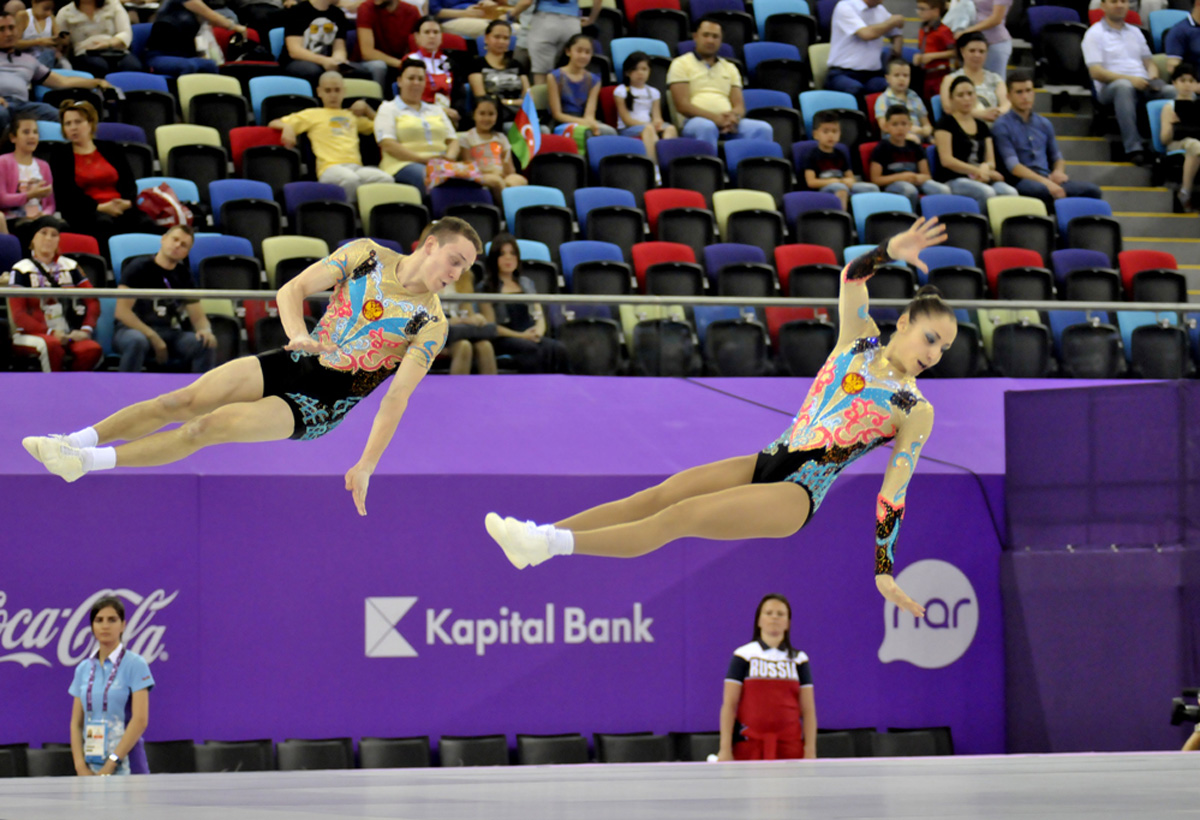 Avropa Oyunları çərçivəsində aerobika gimnastikası üzrə final yarışları start götürüb (FOTO)