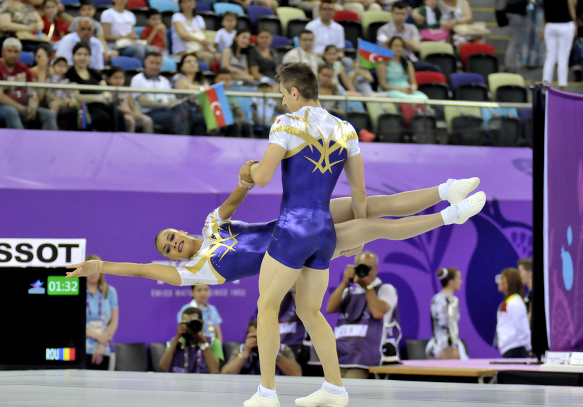Avropa Oyunları çərçivəsində aerobika gimnastikası üzrə final yarışları start götürüb (FOTO)