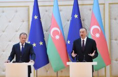 İlham Əliyev və Avropa İttifaqı Şurasının prezidenti bəyanatlarla çıxış etdilər (FOTO)