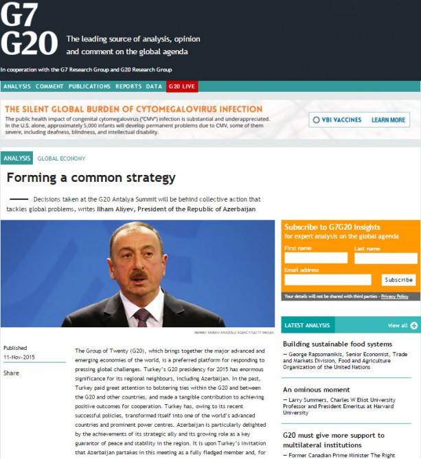 Prezident İlham Əliyev: Azərbaycanın inkişaf modeli "G20" üzvləri üçün də maraqlı ola və yeni perspektivlər aça bilər (FOTO)