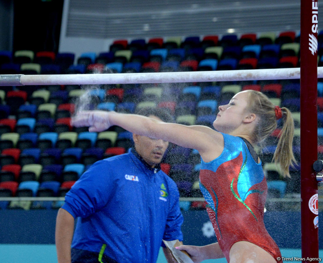 Bakıda Dünya Kubokunun iştirakçısı olan gimnastların podium məşqləri (FOTO)