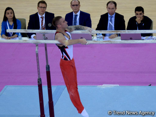 Azərbaycan gimnastı Bakıda Dünya Kubokunda qollarda hərəkətlərdə qızıl qazandı (FOTO)