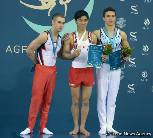 Bakıda idman gimnastikası üzrə Dünya Kuboku finalının ikinci hissəsinin qaliblərinin mükafatlandırma mərasimi olub (FOTO)