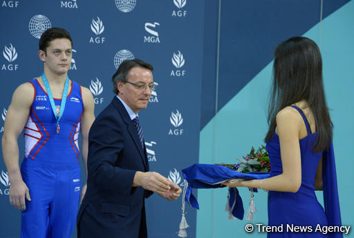 Bakıda idman gimnastikası üzrə Dünya Kuboku finalının ikinci hissəsinin qaliblərinin mükafatlandırma mərasimi olub (FOTO)