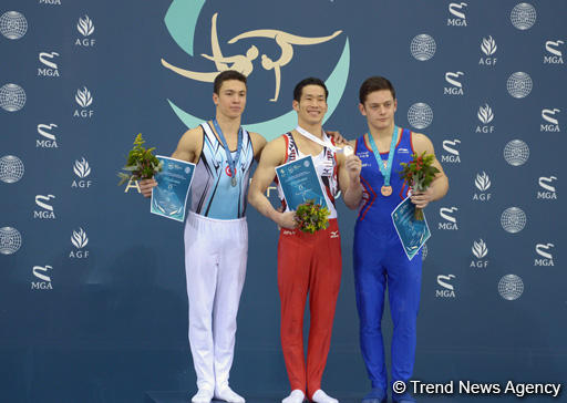 Bakıda idman gimnastikası üzrə Dünya Kuboku finalının ikinci hissəsinin qaliblərinin mükafatlandırma mərasimi olub (FOTO)