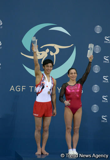 Bakıda idman gimnastikası üzrə Dünya Kuboku finalının ikinci hissəsinin qaliblərinin mükafatlandırma mərasimi olub (FOTO)