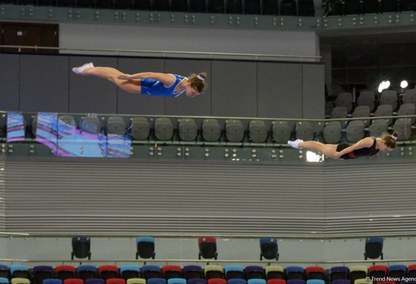 Bakıda batut gimnastikası üzrə Dünya Kubokunda iştirak edəcək idmançıların podium məşqləri (FOTO)