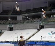 Bakıda batut gimnastikası üzrə Dünya Kubokunda iştirak edəcək idmançıların podium məşqləri (FOTO)