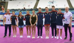 Bakıda batut gimnastikası üzrə Dünya Kubokunda iştirak edəcək idmançıların podium məşqləri (FOTO)