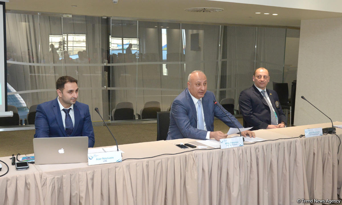 Bakıda batut gimnastikası üzrə Dünya Kubokuna gəlmiş nümayəndə heyəti rəhbərləri və üzvlərinin görüşü olub (FOTO)