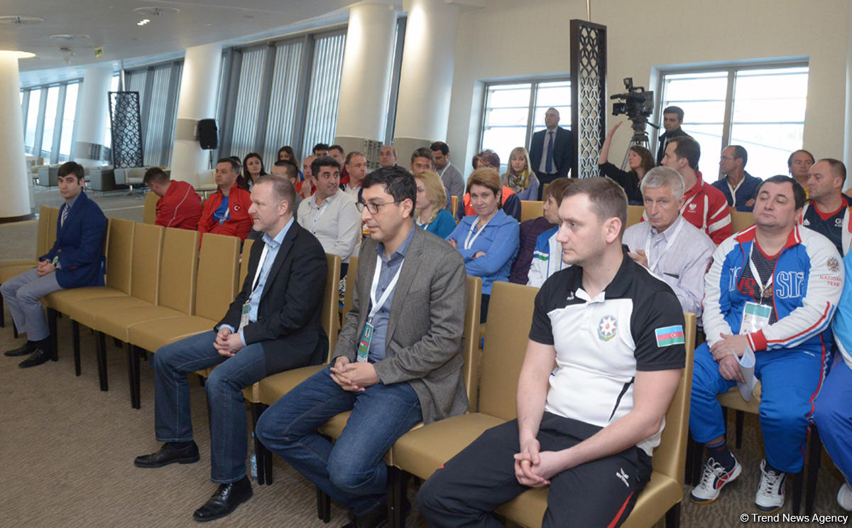 Bakıda batut gimnastikası üzrə Dünya Kubokuna gəlmiş nümayəndə heyəti rəhbərləri və üzvlərinin görüşü olub (FOTO)