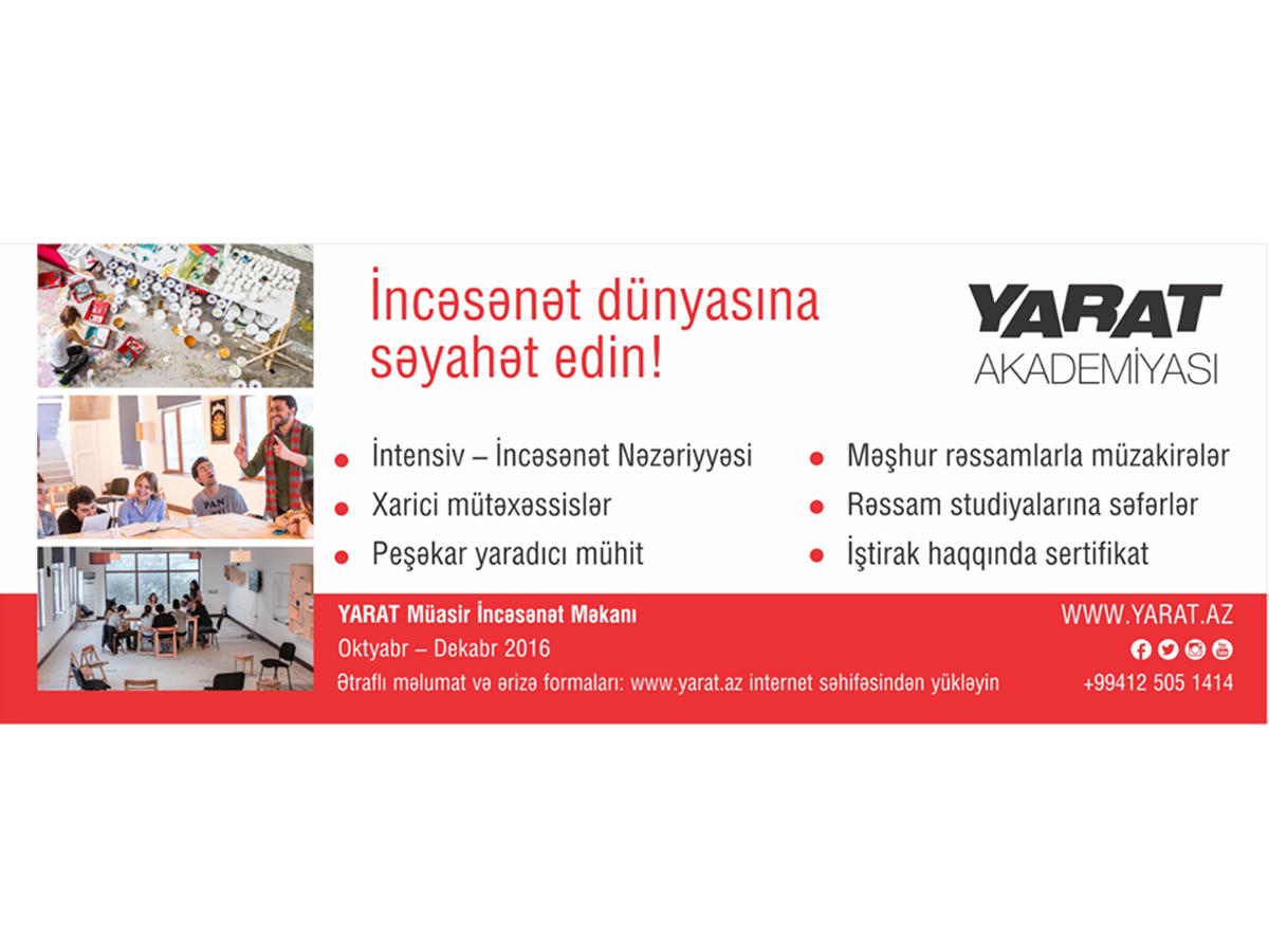 YARAT Müasir İncəsənət Məkanı YARAT Akademiyasını açıq elan edir