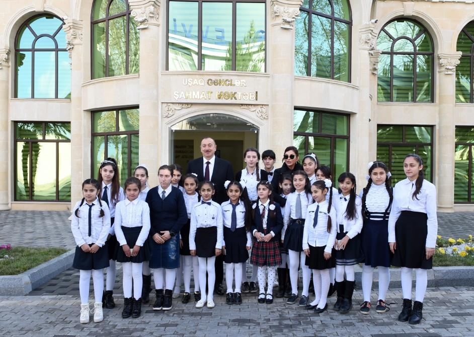 Prezident İlham Əliyev və xanımı Mehriban Əliyeva Tərtərdə Şahmat Məktəbinin yeni binasının açılışında iştirak ediblər (FOTO)