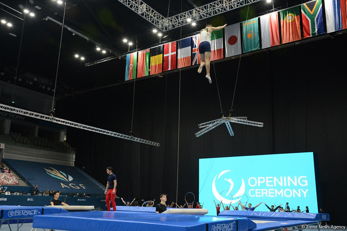Bakıda Milli Gimnastika Arenasında batut gimanstikası və tamblinq üzrə Dünya Kuboku iştirakçılarının sınaq məşqi keçirilib FOTOREPORTAJ