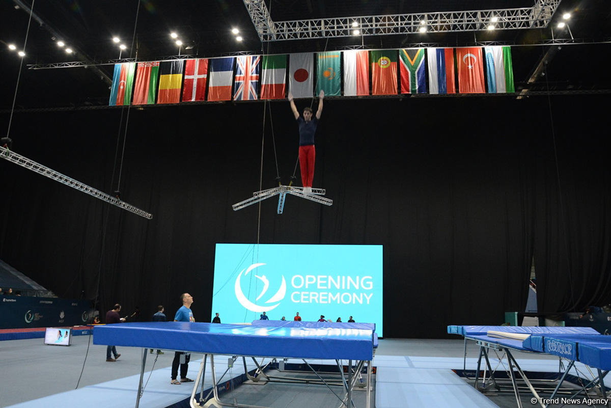 Bakıda Milli Gimnastika Arenasında batut gimanstikası və tamblinq üzrə Dünya Kuboku iştirakçılarının sınaq məşqi keçirilib FOTOREPORTAJ
