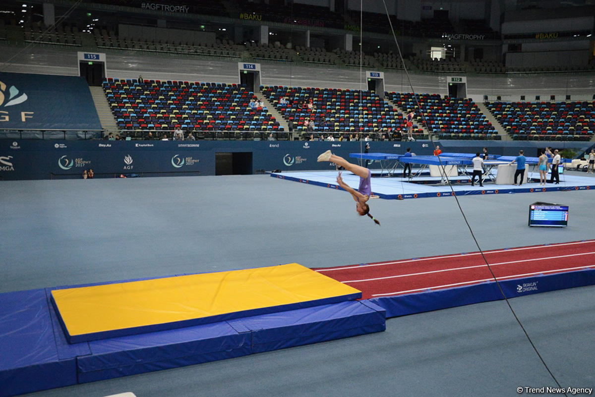 Bakıda Milli Gimnastika Arenasında batut gimanstikası və tamblinq üzrə Dünya Kuboku iştirakçılarının sınaq məşqi keçirilib FOTOREPORTAJ