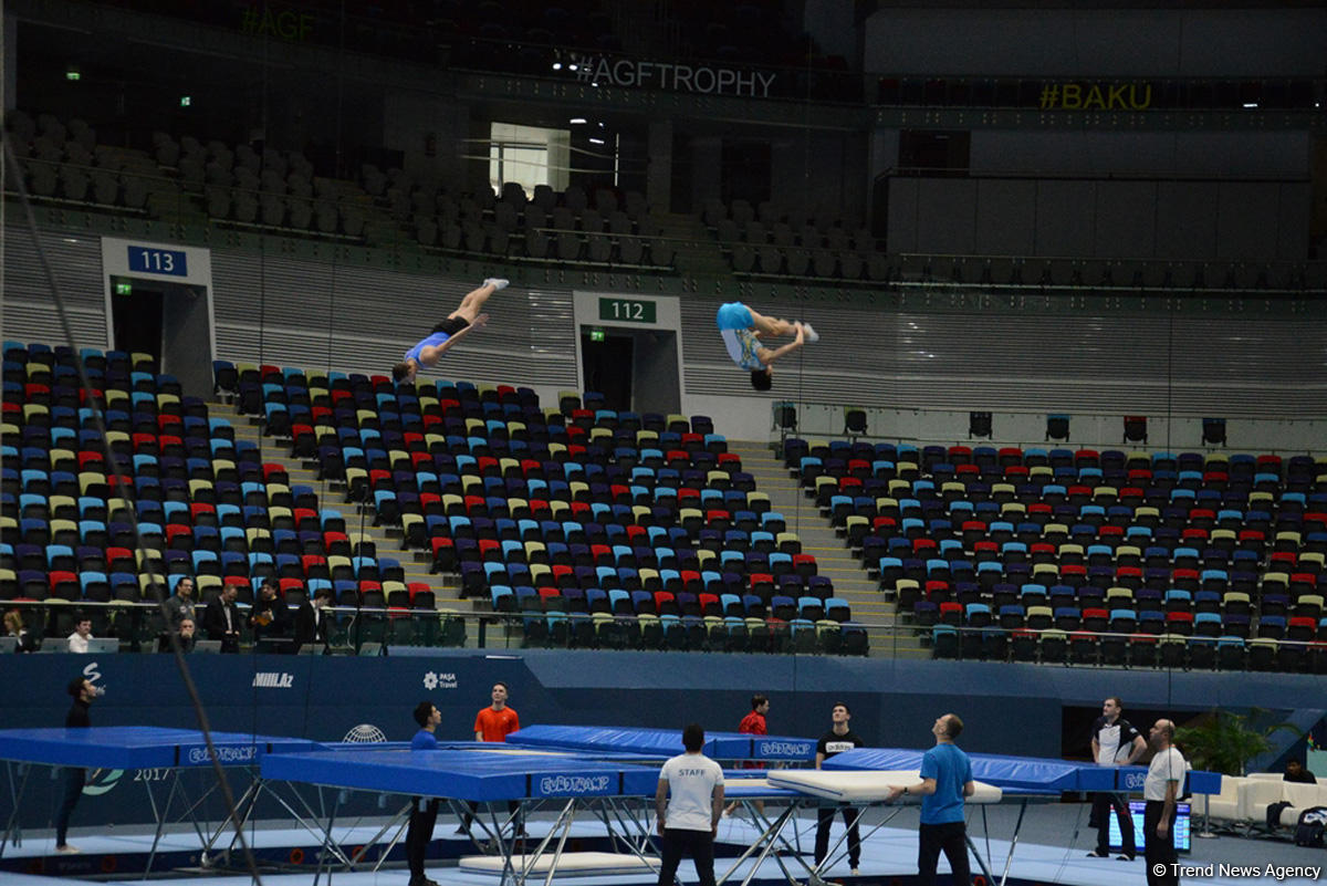 Bakıda Milli Gimnastika Arenasında batut gimanstikası və tamblinq üzrə Dünya Kuboku iştirakçılarının sınaq məşqi keçirilib FOTOREPORTAJ
