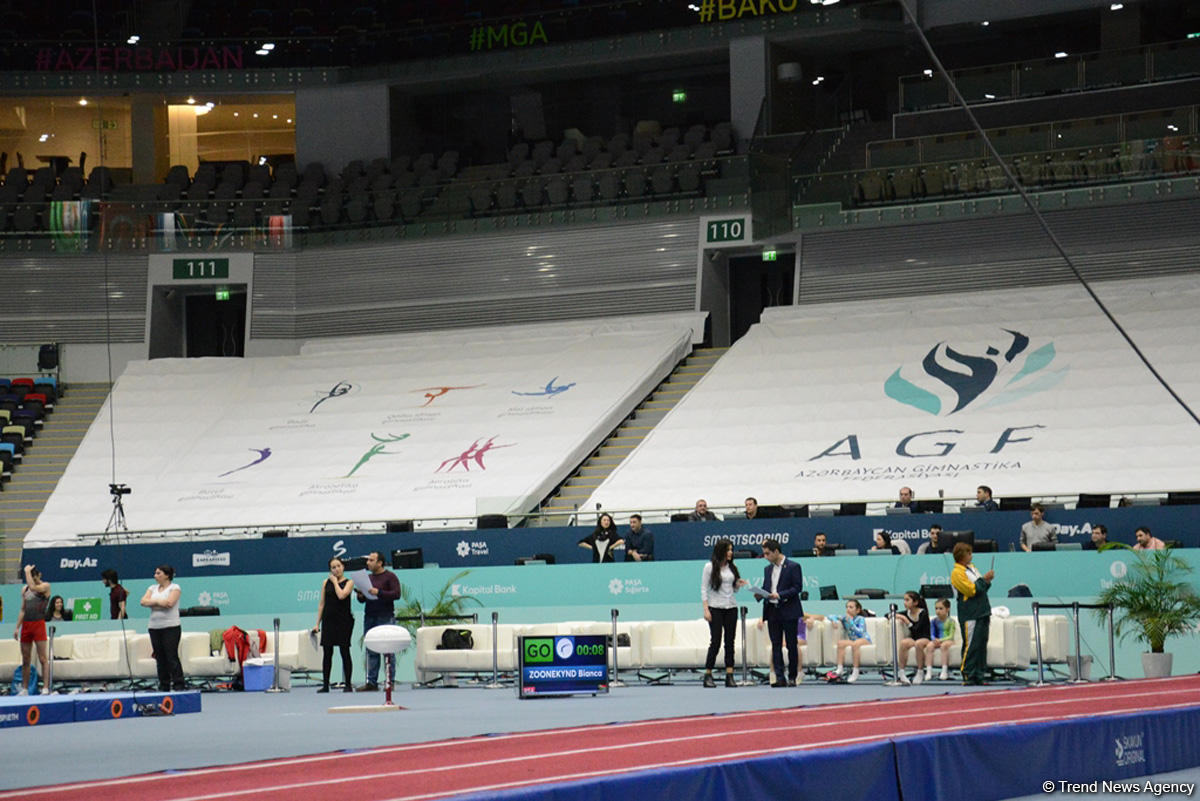 Bakıda Milli Gimnastika Arenasında batut gimanstikası və tamblinq üzrə Dünya Kuboku iştirakçılarının sınaq məşqi keçirilib FOTOREPORTAJ