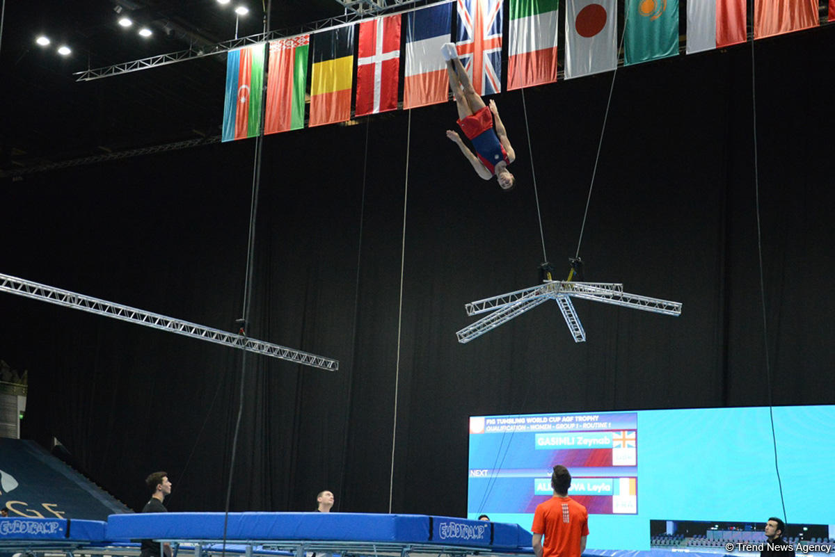 Bakıda Milli Gimnastika Arenasında batut gimanstikası və tamblinq üzrə Dünya Kuboku iştirakçılarının sınaq məşqi keçirilib FOTOREPORTAJ