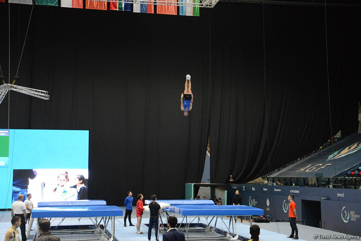 Bakıda Milli Gimnastika Arenasında batut gimanstikası və tamblinq üzrə Dünya Kuboku iştirakçılarının sınaq məşqi keçirilib FOTOREPORTAJ
