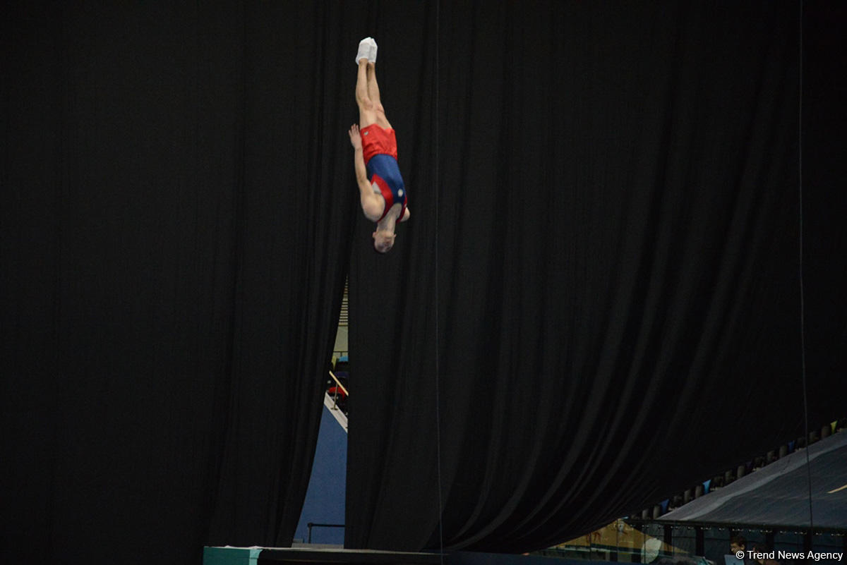 Bakıda Milli Gimnastika Arenasında batut gimanstikası və tamblinq üzrə Dünya Kuboku iştirakçılarının sınaq məşqi keçirilib FOTOREPORTAJ